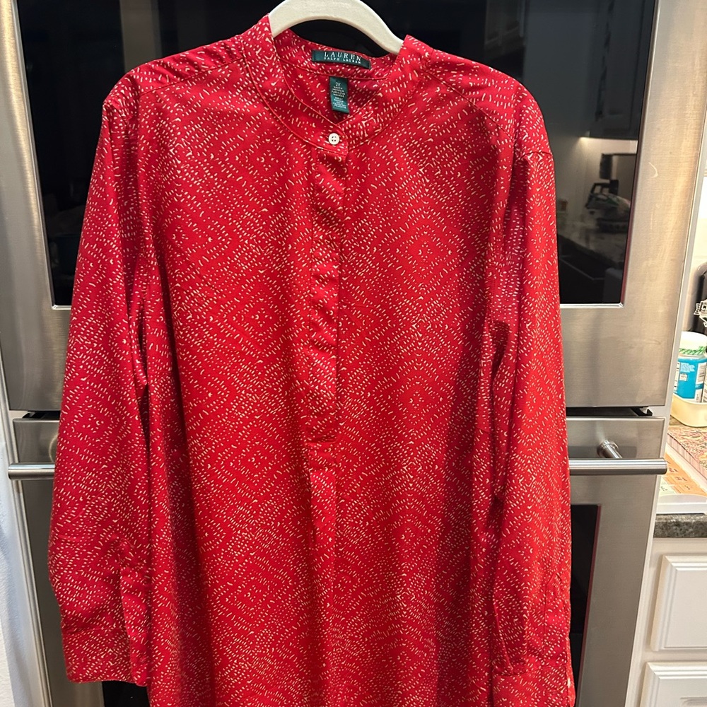 Lauren Ralph Lauren Red Printed Tunic Top 2X